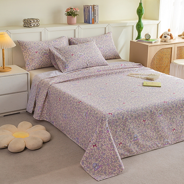 91家纺网 家纺一手货源 找家纺 云玲时尚 2026新款原棉细纱老粗布席子凉席单床单床单单件 紫蝶花舞