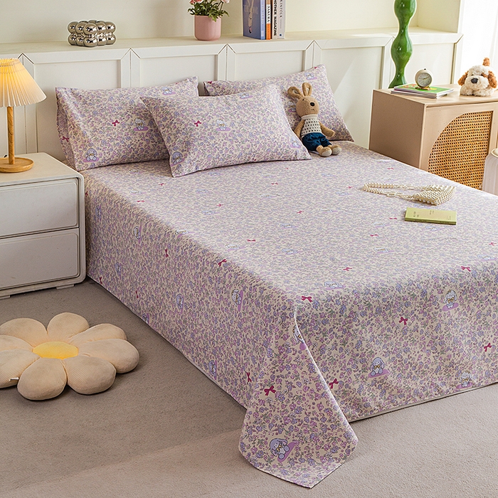 91家纺网 家纺一手货源 找家纺 云玲时尚 2026新款原棉细纱老粗布席子凉席单床单床单单件 紫蝶花舞