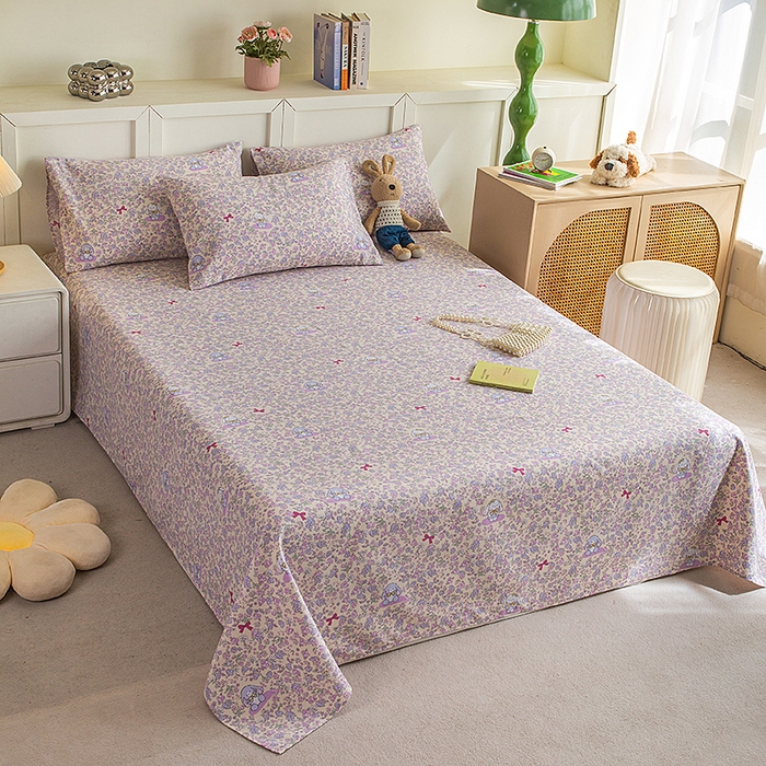 91家纺网 家纺一手货源 找家纺 云玲时尚 2026新款原棉细纱老粗布席子凉席单床单床单单件 紫蝶花舞