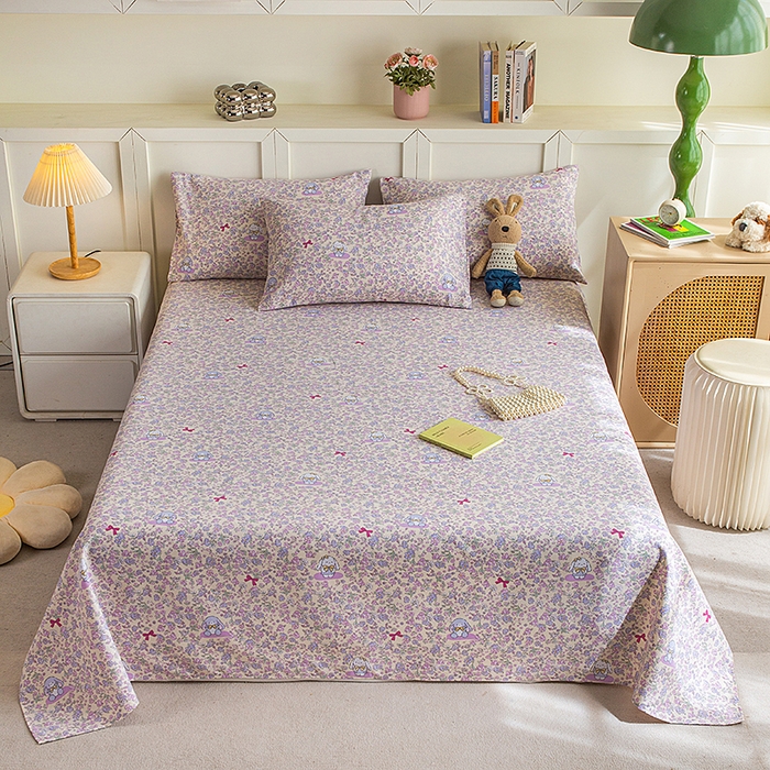 91家纺网 家纺一手货源 找家纺 云玲时尚 2026新款原棉细纱老粗布席子凉席单床单床单单件 紫蝶花舞