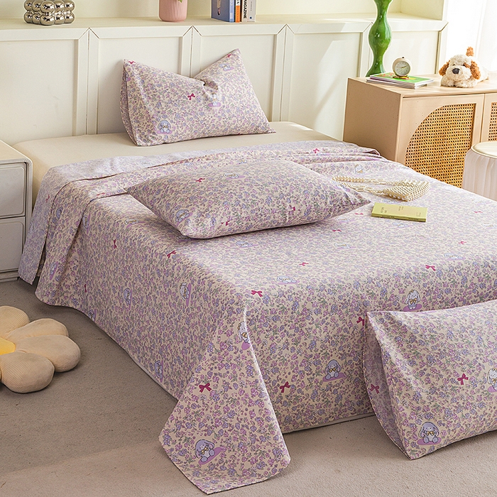 91家纺网 家纺一手货源 找家纺 云玲时尚 2026新款原棉细纱老粗布席子凉席单床单床单单件 紫蝶花舞