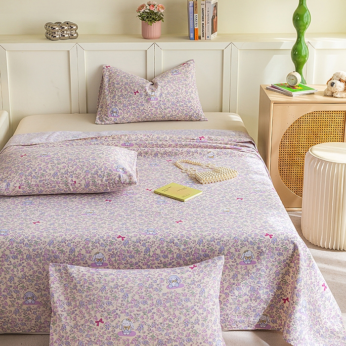 91家纺网 家纺一手货源 找家纺 云玲时尚 2026新款原棉细纱老粗布席子凉席单床单床单单件 紫蝶花舞