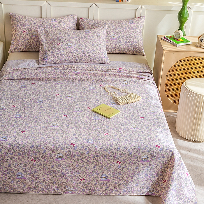 91家纺网 家纺一手货源 找家纺 云玲时尚 2026新款原棉细纱老粗布席子凉席单床单床单单件 紫蝶花舞