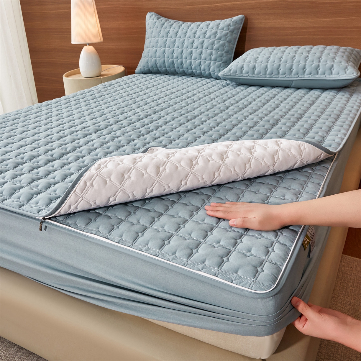 91家纺网 家纺一手货源 找家纺 居眠 2026新款双面二合一单床笠床笠单件 双面二合一-蓝