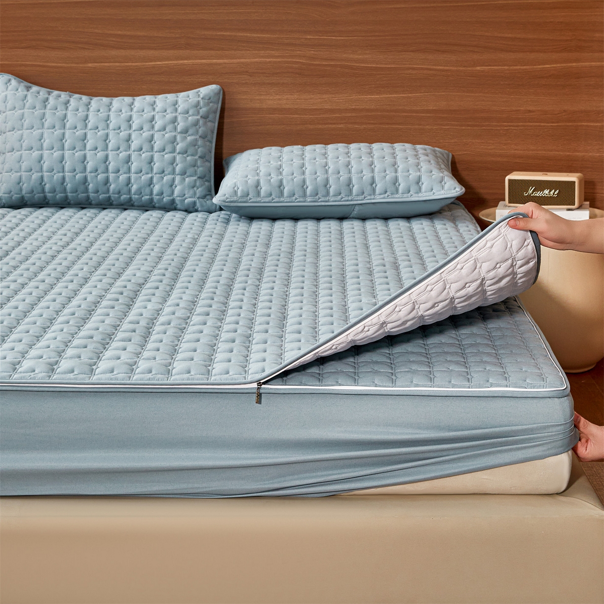 91家纺网 家纺一手货源 找家纺 居眠 2026新款双面二合一单床笠床笠单件 双面二合一-蓝