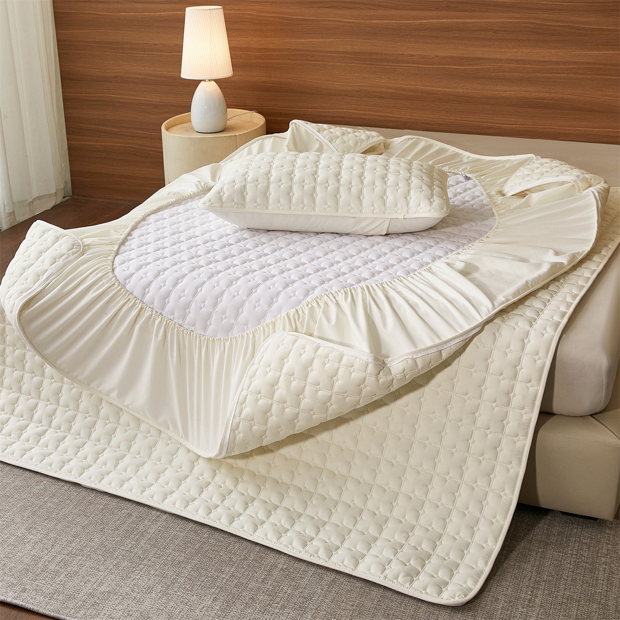 91家纺网 家纺一手货源 找家纺 居眠 2026新款双面二合一单床笠床笠单件 双面二合一-白