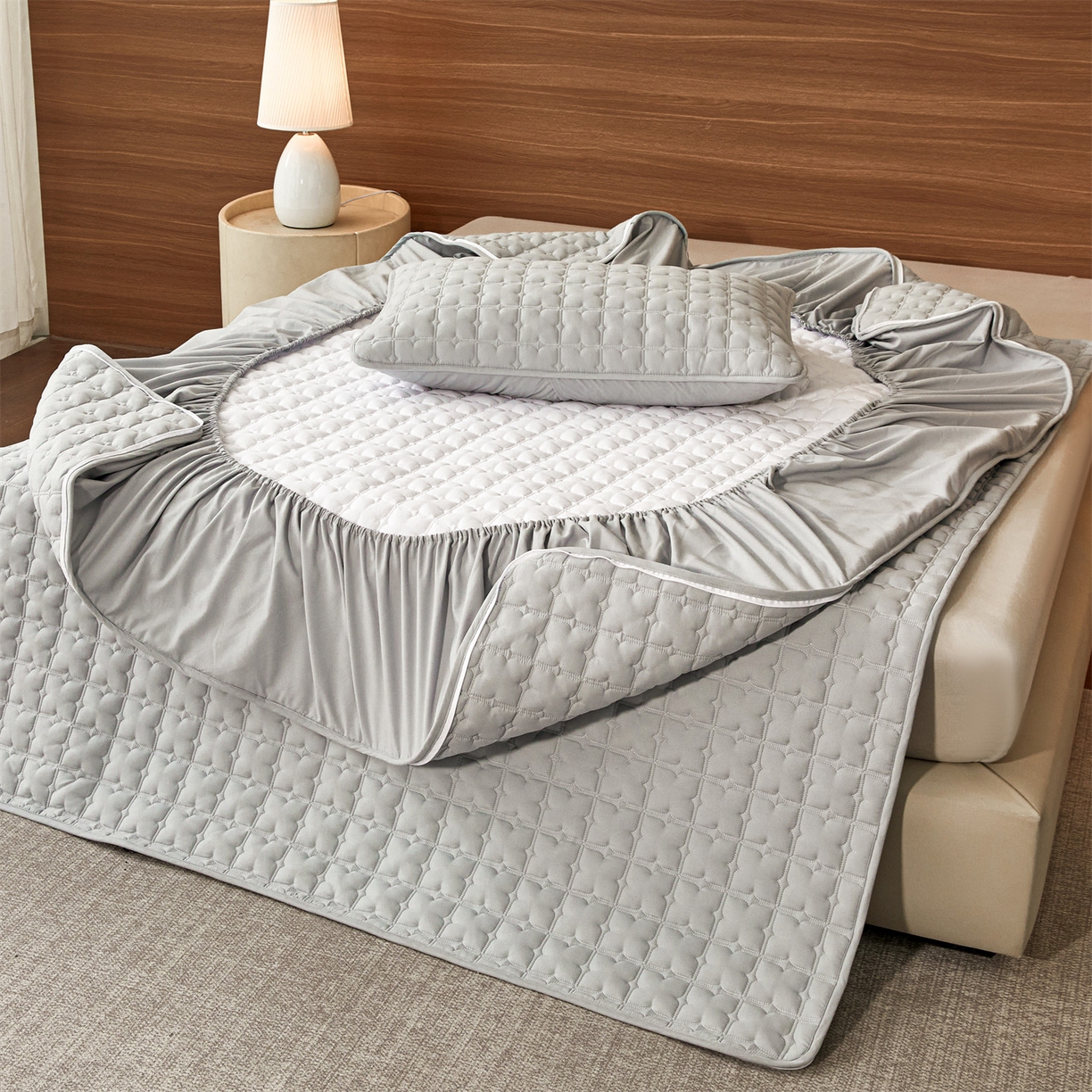 91家纺网 家纺一手货源 找家纺 居眠 2026新款双面二合一单床笠床笠单件 双面二合一-灰