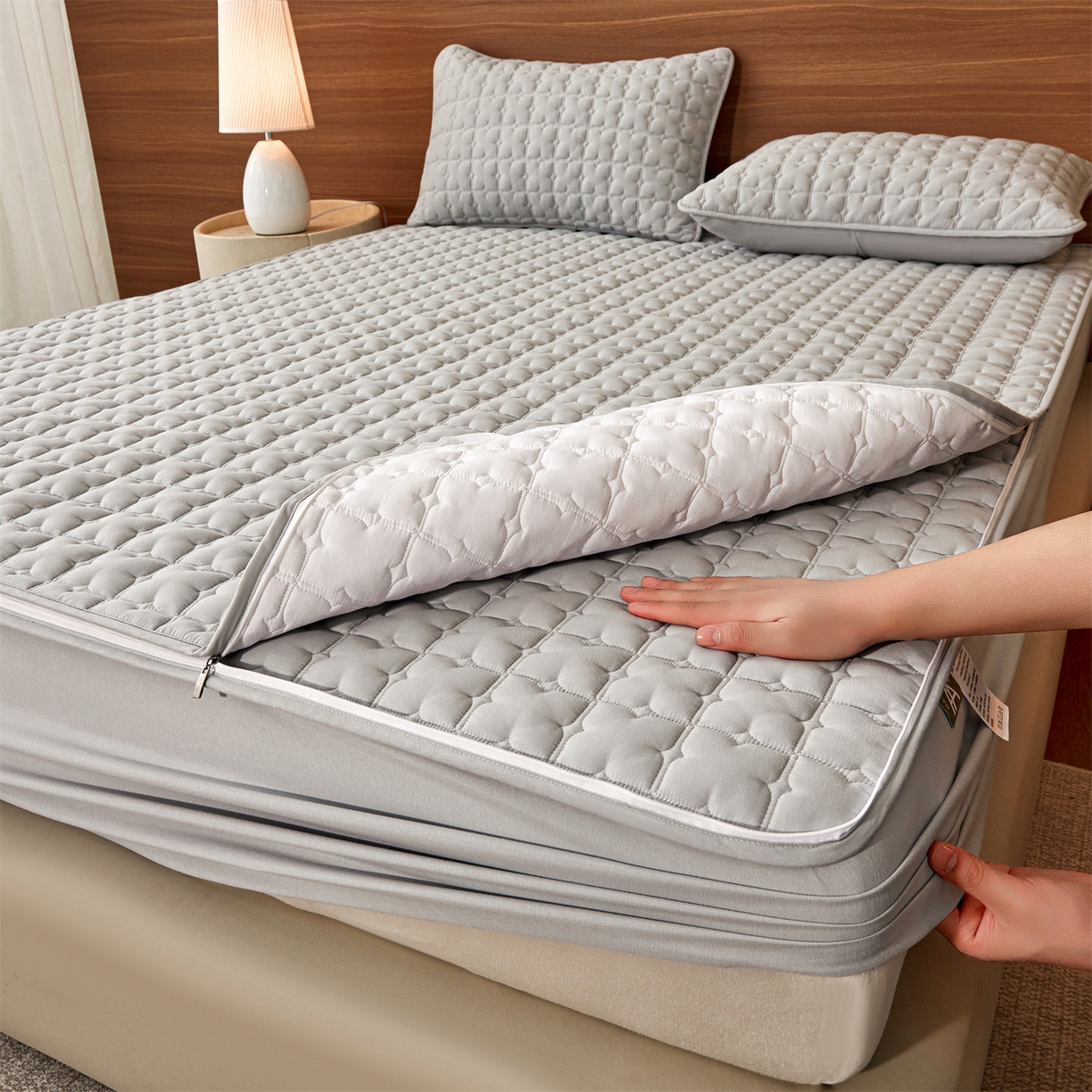 91家纺网 家纺一手货源 找家纺 居眠 2026新款双面二合一单床笠床笠单件 双面二合一-灰