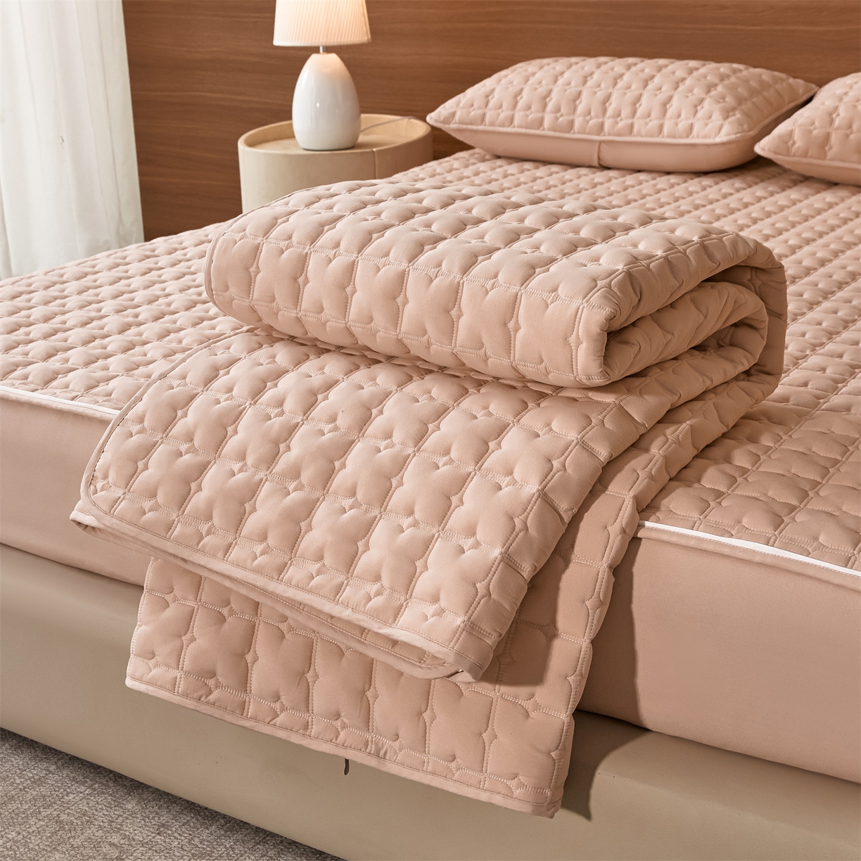 91家纺网 家纺一手货源 找家纺 居眠 2026新款双面二合一单床笠床笠单件 双面二合一-粉