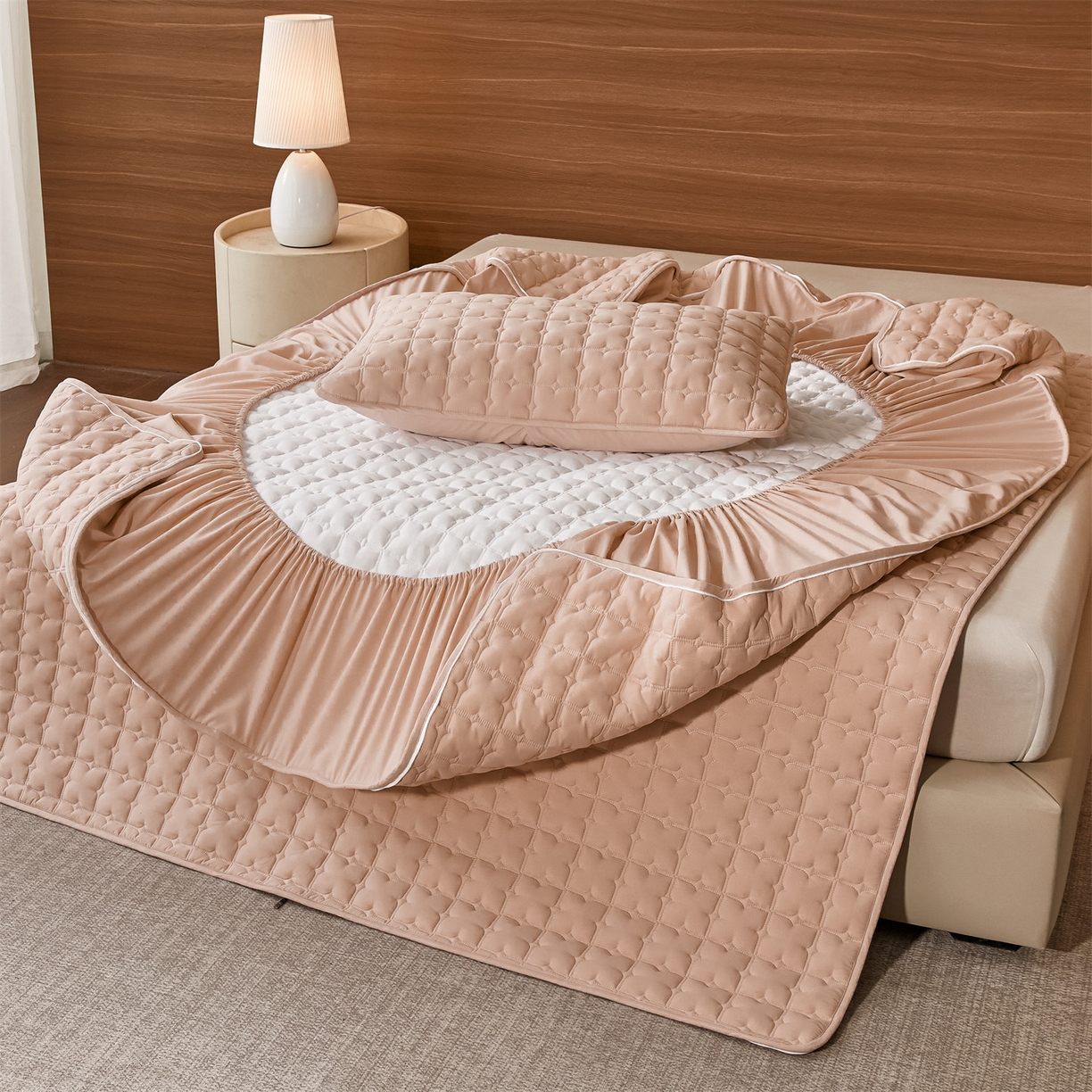 91家纺网 家纺一手货源 找家纺 居眠 2026新款双面二合一单床笠床笠单件 双面二合一-粉