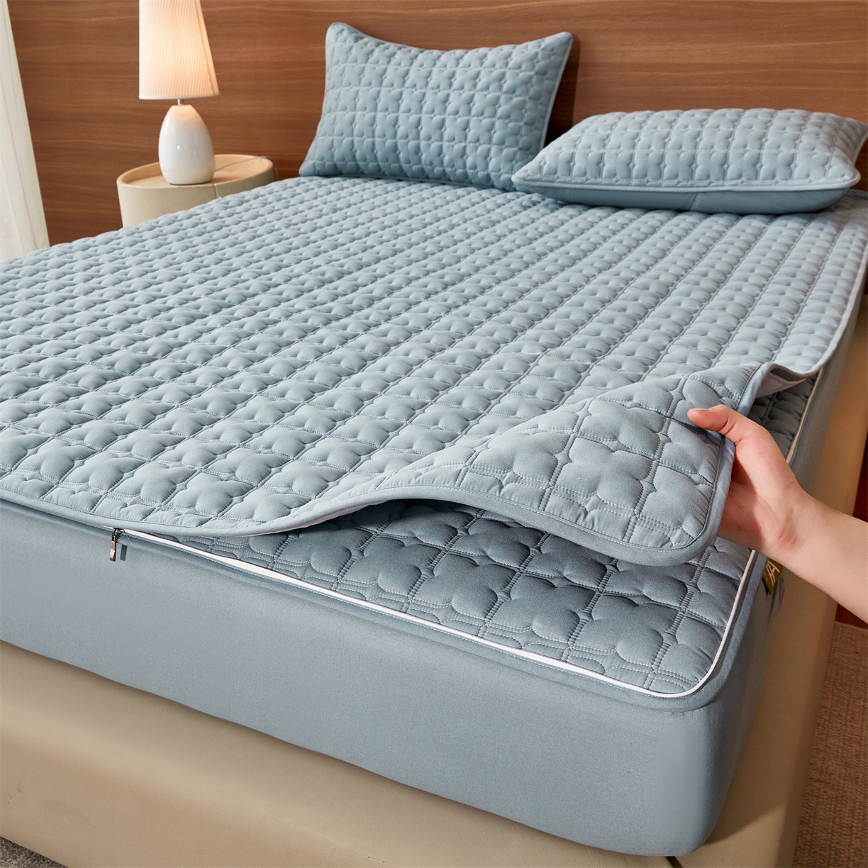 91家纺网 家纺一手货源 找家纺 居眠 2026新款双面二合一单床笠床笠单件 双面二合一-蓝