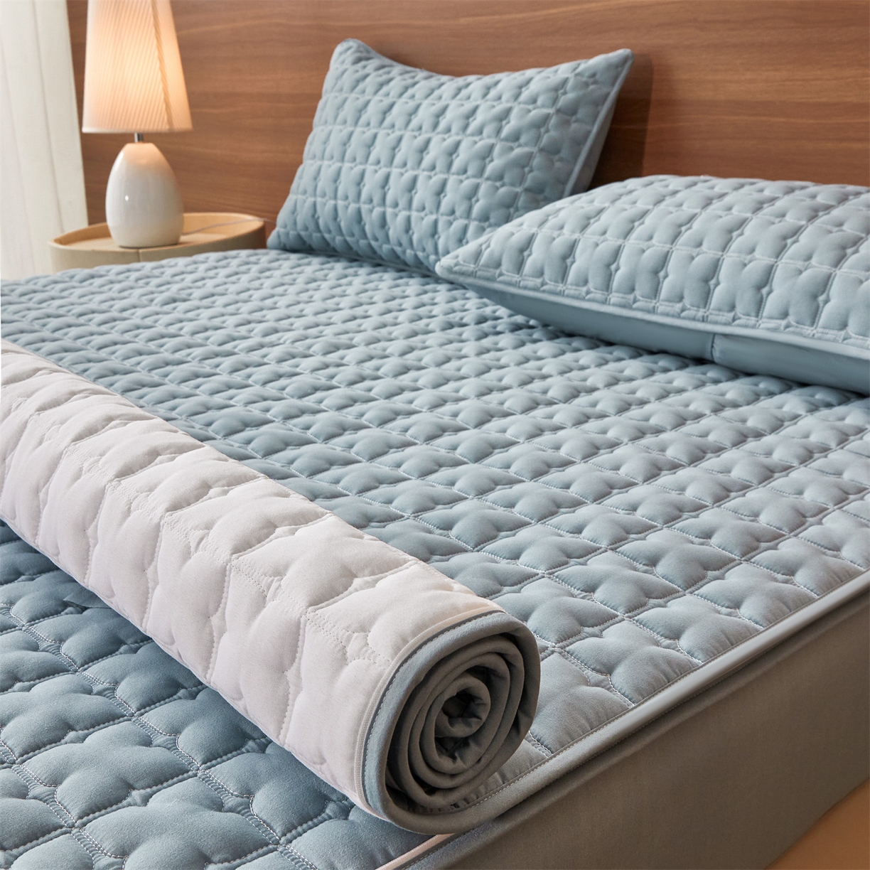 91家纺网 家纺一手货源 找家纺 居眠 2026新款双面二合一单床笠床笠单件 双面二合一-蓝