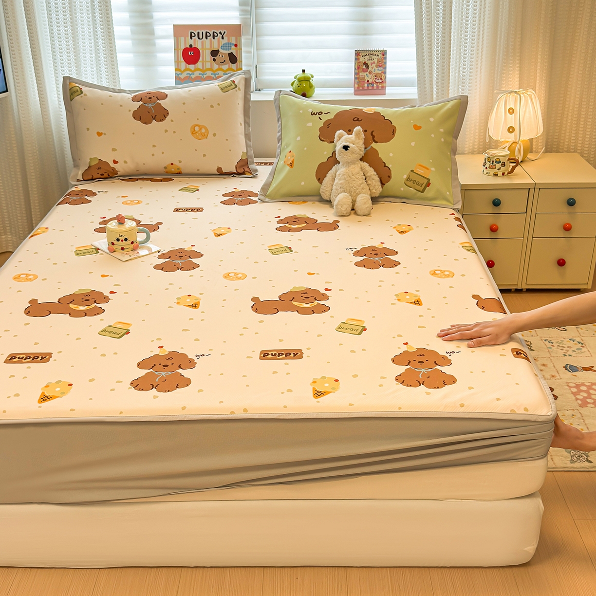 91家纺网 家纺一手货源 找家纺 懒猫家纺 2025新款600D数码印花冰藤枕套 粉色爱心