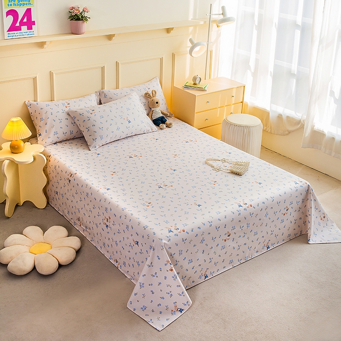 91家纺网 家纺一手货源 找家纺 云玲时尚 2026新款全棉老粗布席子凉席单床单床单单件 花间兔-蓝