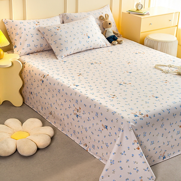 91家纺网 家纺一手货源 找家纺 云玲时尚 2026新款全棉老粗布席子凉席单床单床单单件 花间兔-蓝