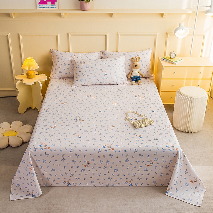 91家纺网 家纺一手货源 找家纺 云玲时尚 2026新款全棉老粗布席子凉席单床单床单单件 花间兔-蓝