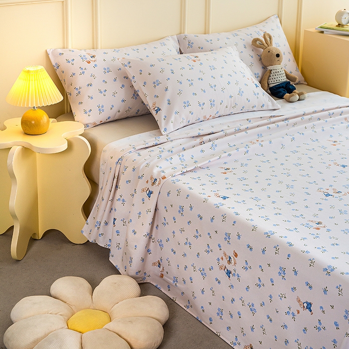 91家纺网 家纺一手货源 找家纺 云玲时尚 2026新款全棉老粗布席子凉席单床单床单单件 花间兔-蓝