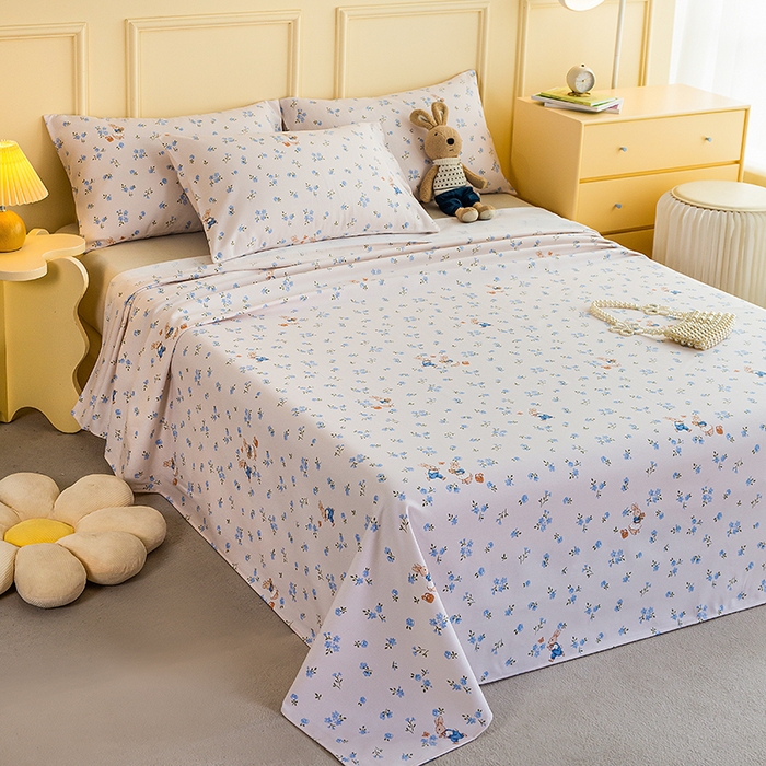 91家纺网 家纺一手货源 找家纺 云玲时尚 2026新款全棉老粗布席子凉席单床单床单单件 花间兔-蓝