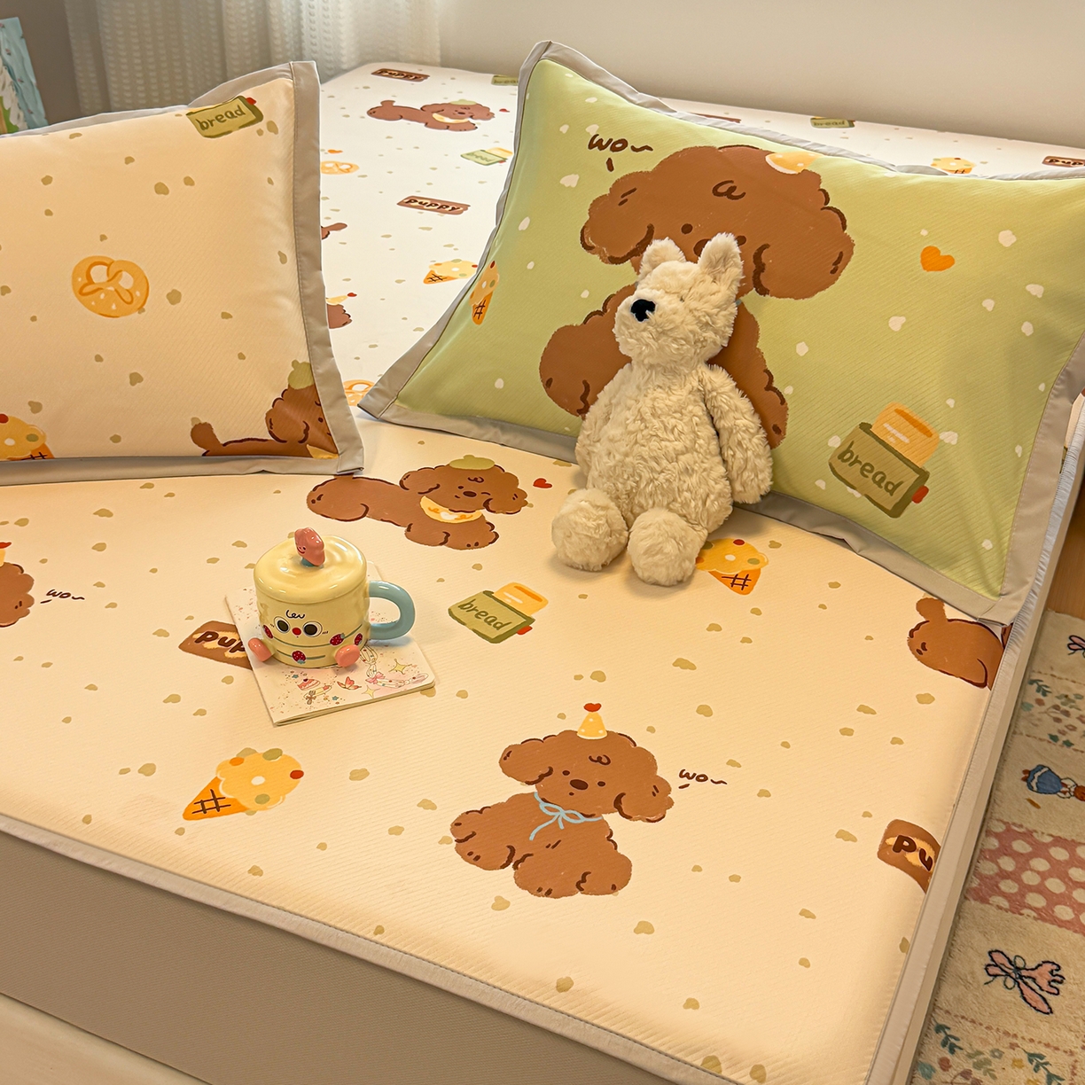 91家纺网 家纺一手货源 找家纺 （总）懒猫家纺 2026新款卡通凉感冰丝床笠款凉席