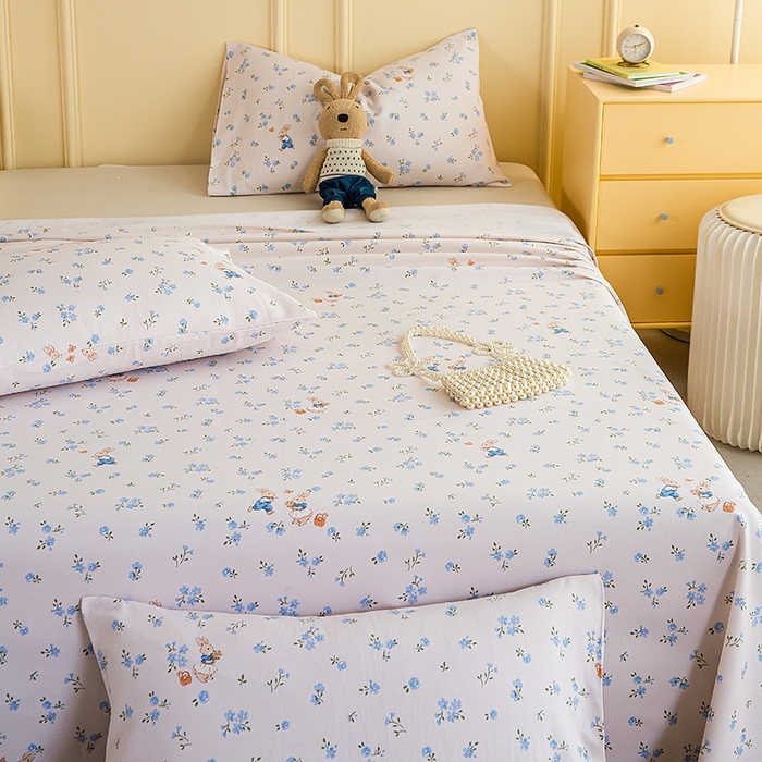 91家纺网 家纺一手货源 找家纺 云玲时尚 2026新款全棉老粗布席子凉席单床单床单单件 花间兔-蓝