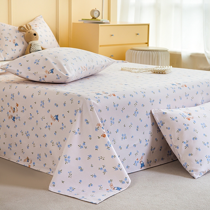 91家纺网 家纺一手货源 找家纺 云玲时尚 2026新款全棉老粗布席子凉席单床单床单单件 花间兔-蓝