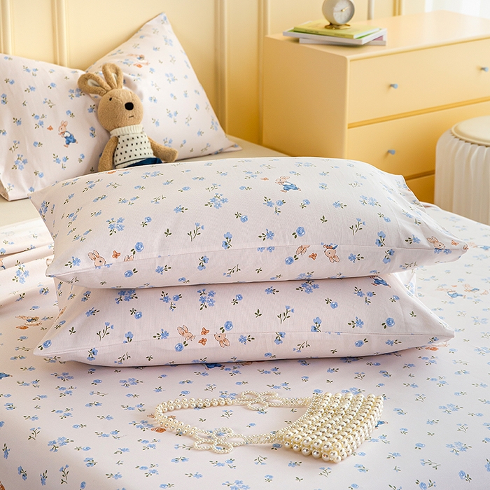 91家纺网 家纺一手货源 找家纺 云玲时尚 2026新款全棉老粗布席子凉席单床单床单单件 花间兔-蓝