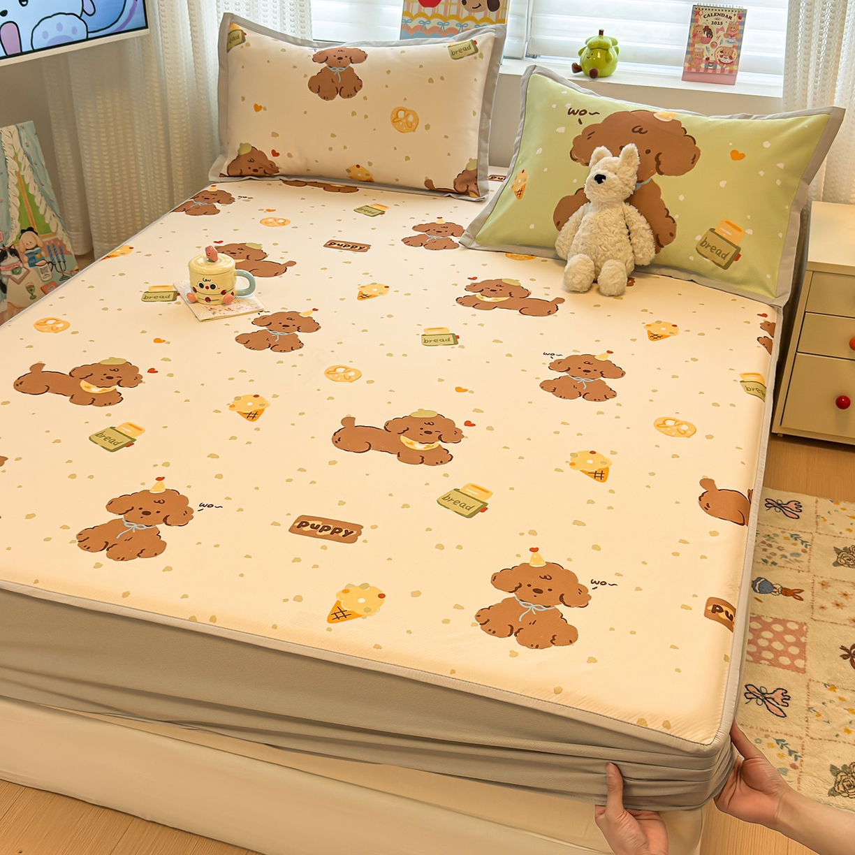 91家纺网 家纺一手货源 找家纺 （总）懒猫家纺 2026新款卡通凉感冰丝床笠款凉席