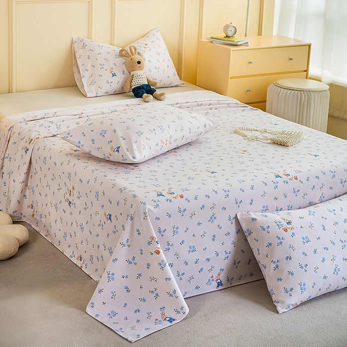 91家纺网 家纺一手货源 找家纺 云玲时尚 2026新款全棉老粗布席子凉席单床单床单单件 花间兔-蓝