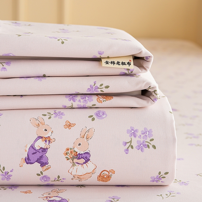 91家纺网 家纺一手货源 找家纺 云玲时尚 2026新款全棉老粗布席子凉席单床单床单单件 花间兔-紫