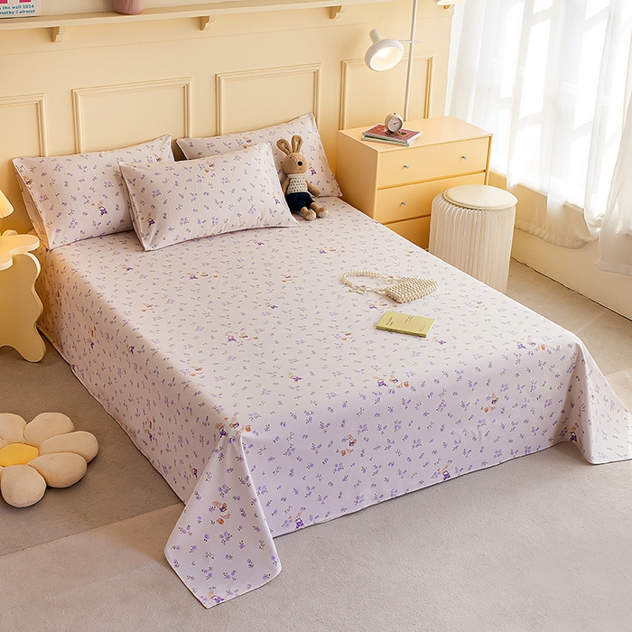 91家纺网 家纺一手货源 找家纺 云玲时尚 2026新款全棉老粗布席子凉席单床单床单单件 花间兔-紫