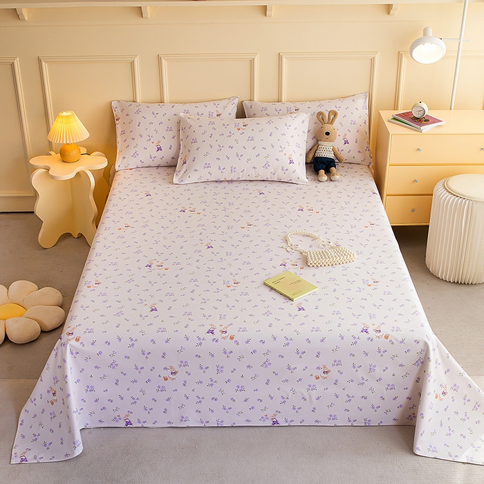 91家纺网 家纺一手货源 找家纺 云玲时尚 2026新款全棉老粗布席子凉席单床单床单单件 花间兔-紫