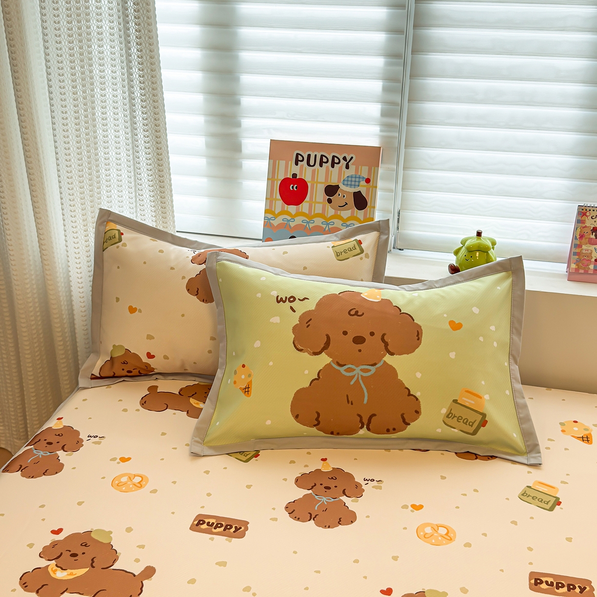 91家纺网 家纺一手货源 找家纺 懒猫家纺 2026新款卡通凉感冰丝床笠款凉席 床笠席-冰淇淋小狗