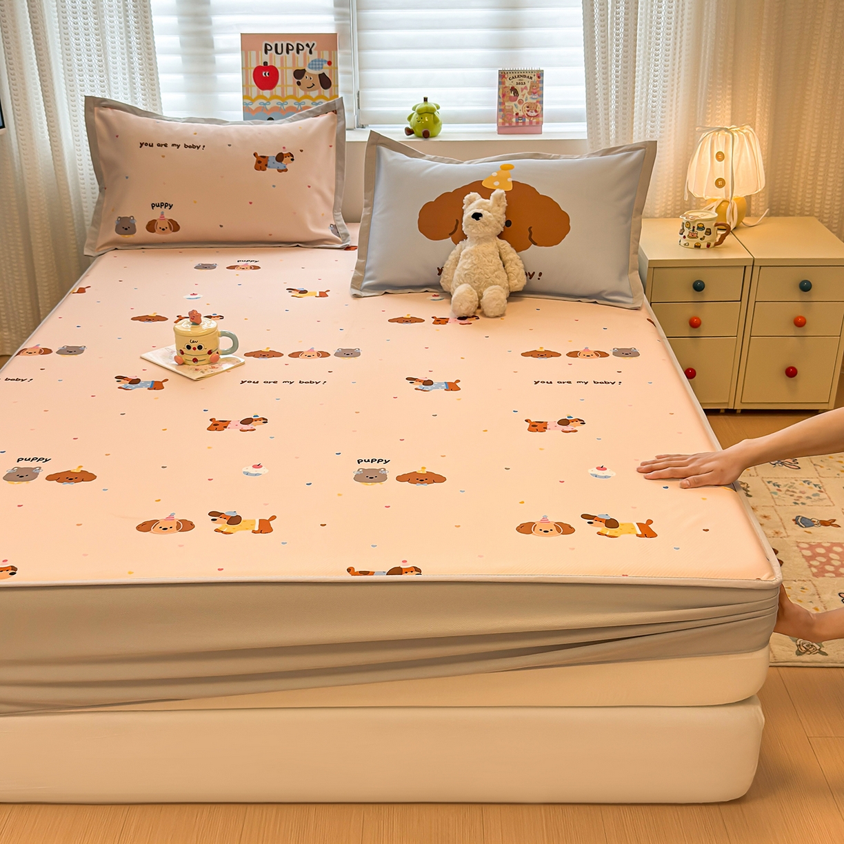 懒猫家纺 2026新款卡通凉感冰丝床笠款凉席 床笠席-彩豆汪汪队