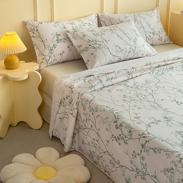 91家纺网 家纺一手货源 找家纺 云玲时尚 2026新款全棉老粗布席子凉席单床单床单单件 花枝漫语-绿