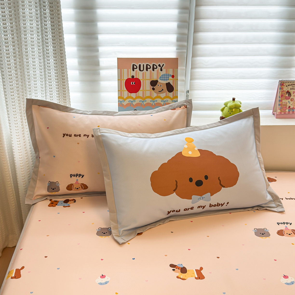 91家纺网 家纺一手货源 找家纺 懒猫家纺 2026新款卡通凉感冰丝床笠款凉席 床笠席-彩豆汪汪队