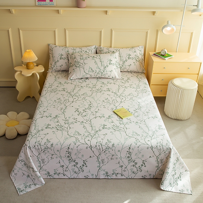 91家纺网 家纺一手货源 找家纺 云玲时尚 2026新款全棉老粗布席子凉席单床单床单单件 花枝漫语-绿