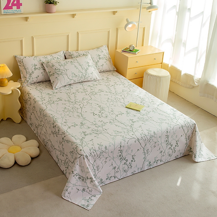 91家纺网 家纺一手货源 找家纺 云玲时尚 2026新款全棉老粗布席子凉席单床单床单单件 花枝漫语-绿