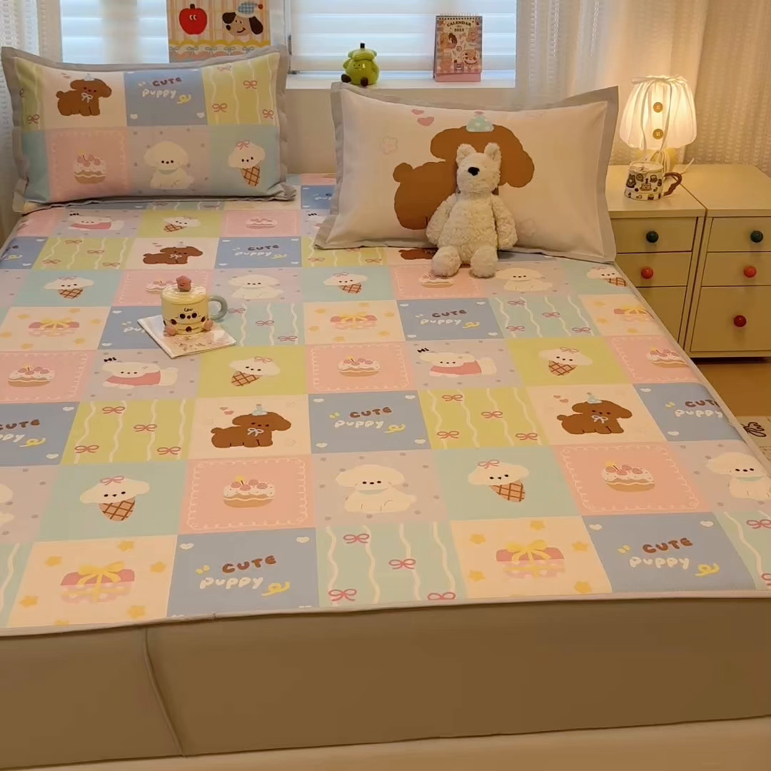 91家纺网 家纺一手货源 找家纺 懒猫家纺 2026新款卡通凉感冰丝床笠款凉席 床笠席-彩格萌宠