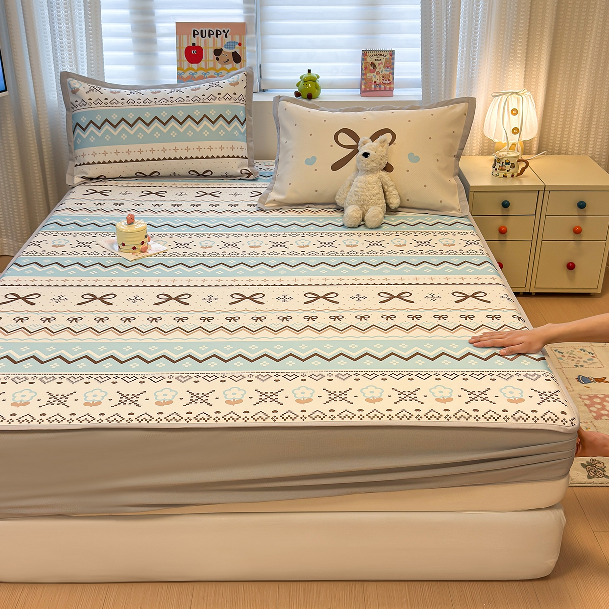 懒猫家纺 2026新款卡通凉感冰丝床笠款凉席 床笠席-费尔岛