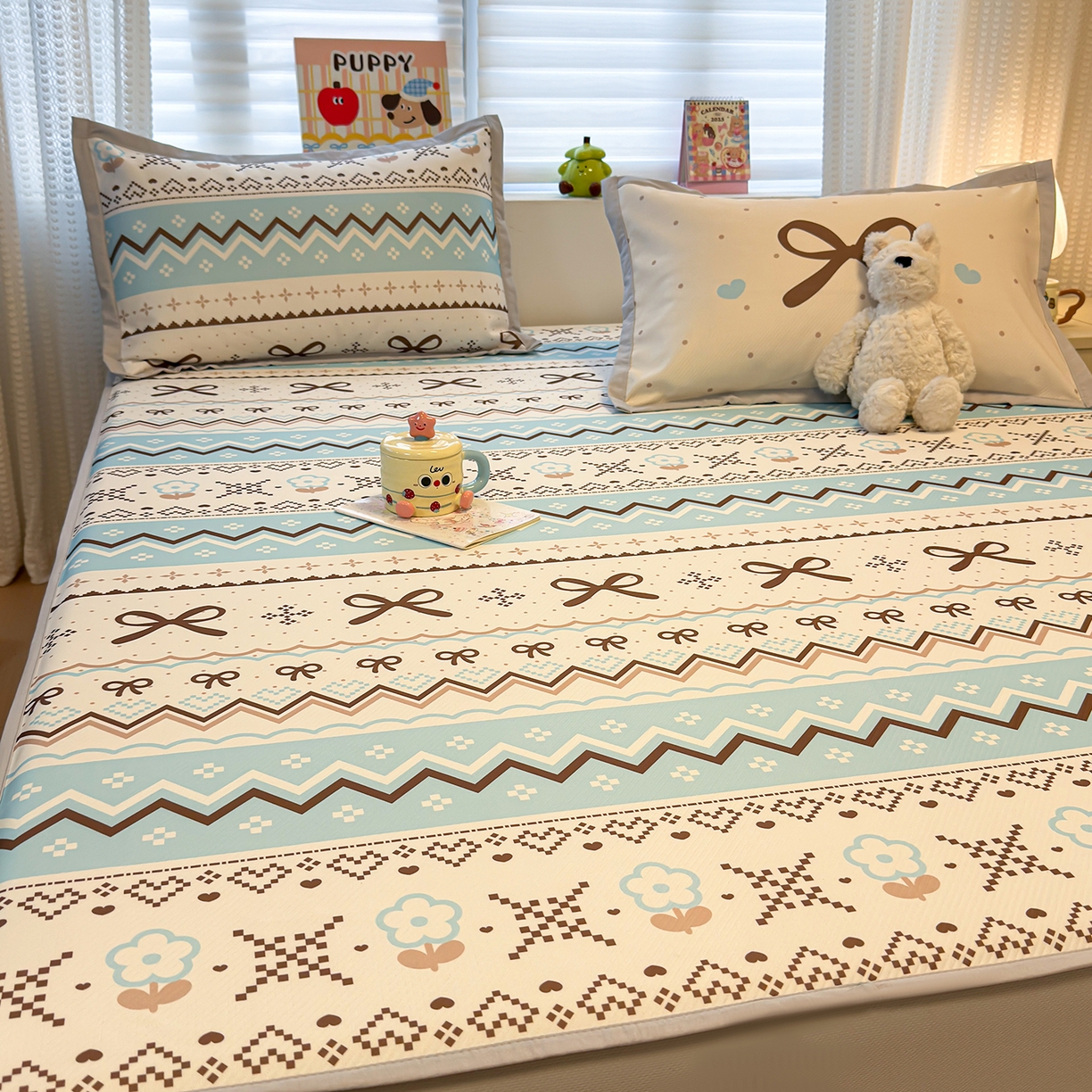 91家纺网 家纺一手货源 找家纺 懒猫家纺 2026新款卡通凉感冰丝床笠款凉席 床笠席-费尔岛