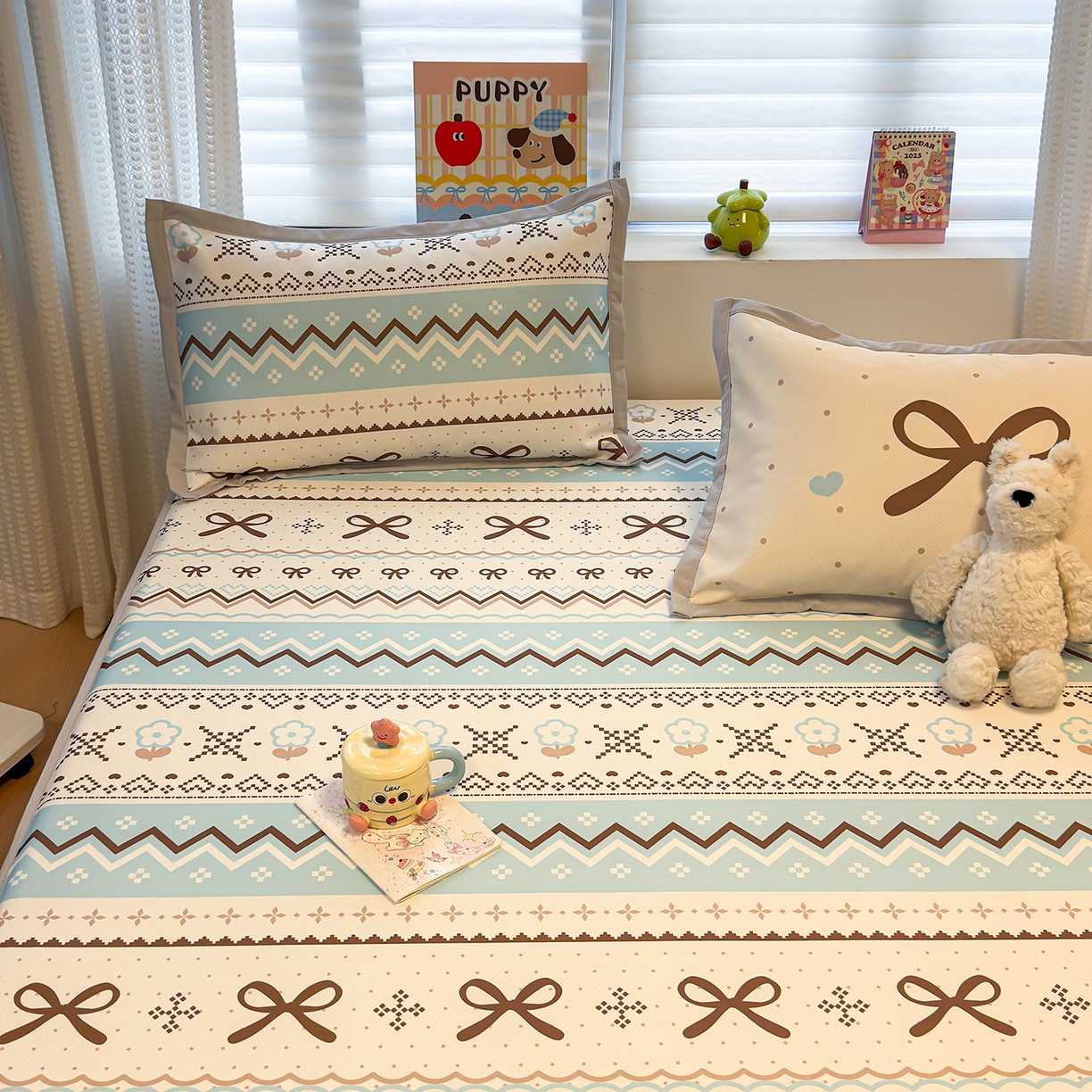 91家纺网 家纺一手货源 找家纺 懒猫家纺 2026新款卡通凉感冰丝床笠款凉席 床笠席-费尔岛