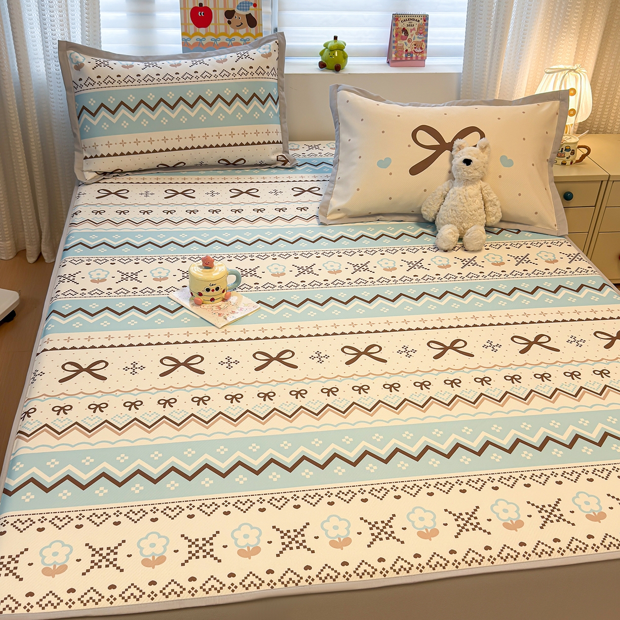 91家纺网 家纺一手货源 找家纺 懒猫家纺 2026新款卡通凉感冰丝床笠款凉席 床笠席-费尔岛