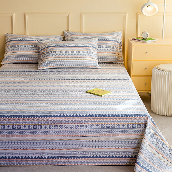 云玲时尚 2026新款全棉老粗布席子凉席单床单床单单件 蓝橙花条