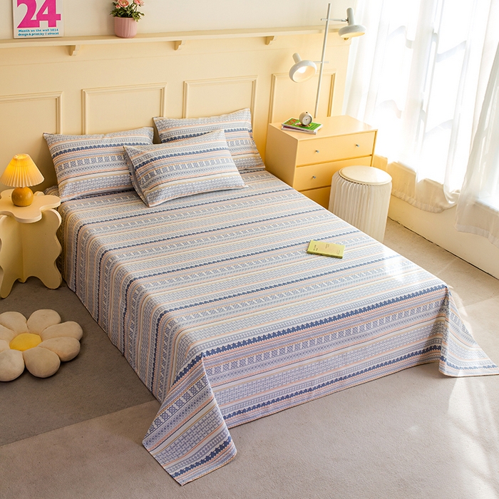 91家纺网 家纺一手货源 找家纺 云玲时尚 2026新款全棉老粗布席子凉席单床单床单单件 蓝橙花条