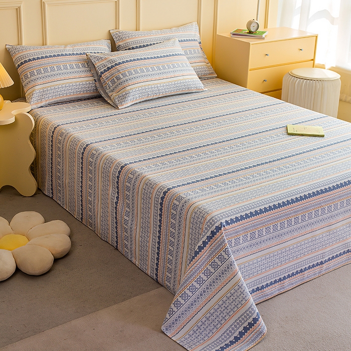 91家纺网 家纺一手货源 找家纺 云玲时尚 2026新款全棉老粗布席子凉席单床单床单单件 蓝橙花条