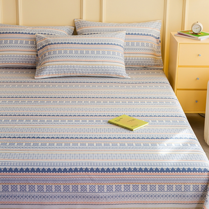 91家纺网 家纺一手货源 找家纺 云玲时尚 2026新款全棉老粗布席子凉席单床单床单单件 蓝橙花条