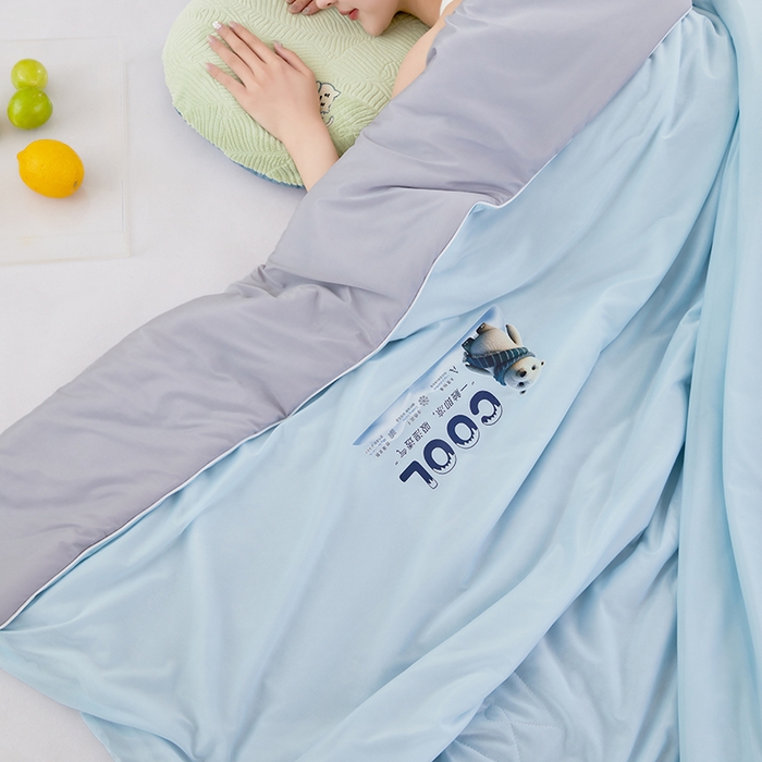 91家纺网 家纺一手货源 找家纺 VIP被业 2026新款A类双面凉感丝西瓜夏凉被单人双人空调被 西湖蓝