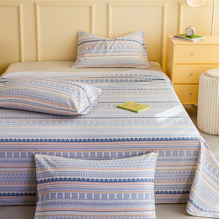 91家纺网 家纺一手货源 找家纺 云玲时尚 2026新款全棉老粗布席子凉席单床单床单单件 蓝橙花条