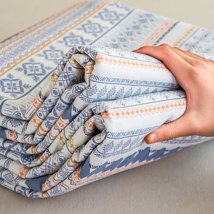 91家纺网 家纺一手货源 找家纺 云玲时尚 2026新款全棉老粗布席子凉席单床单床单单件 蓝橙花条