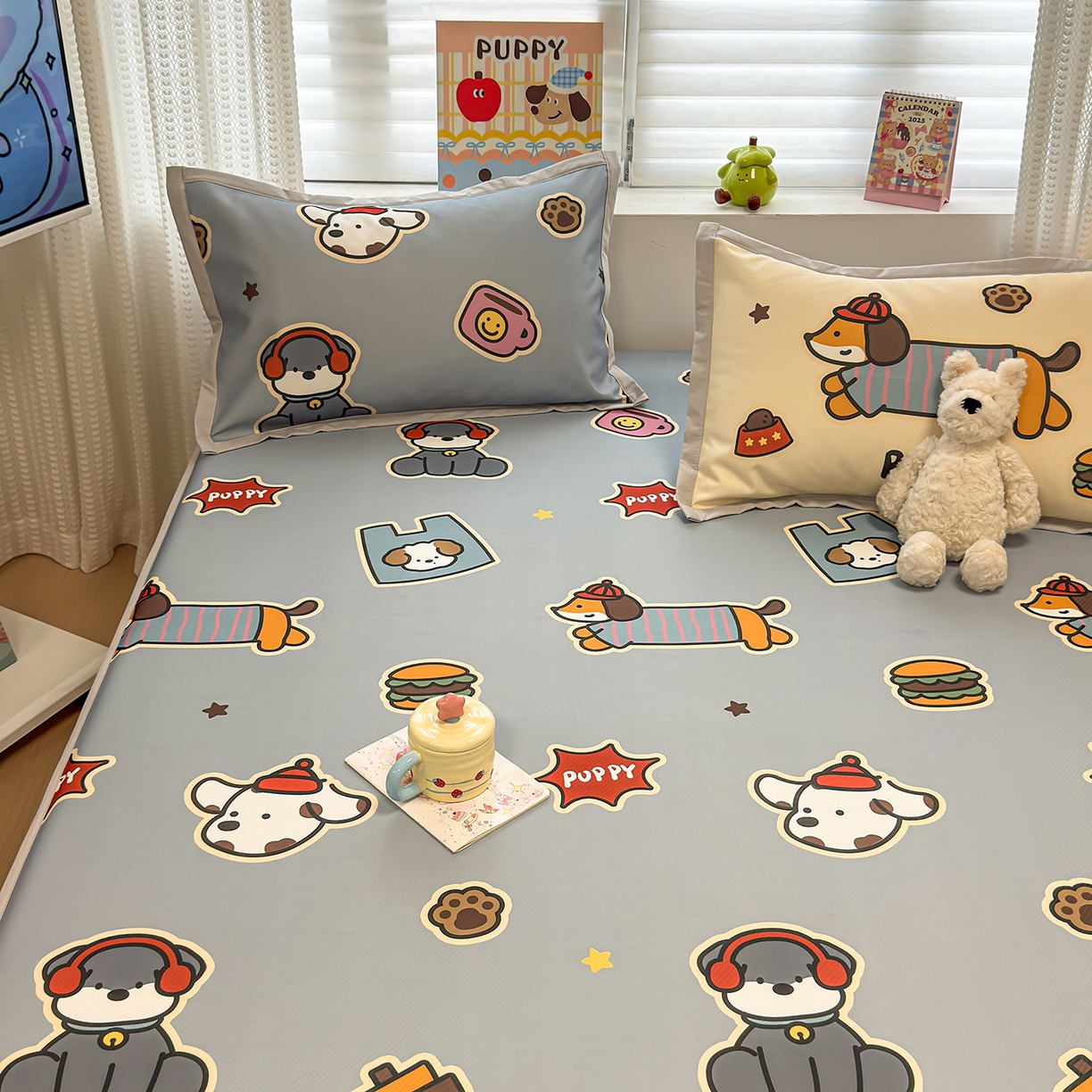 91家纺网 家纺一手货源 找家纺 懒猫家纺 2026新款卡通凉感冰丝床笠款凉席 床笠席-酷狗腊肠